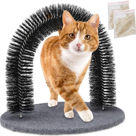 Katzenbogen mit Katzenminze, Massagebürste, Kratzmatte, Pflege für schwarzes Fell (1/5)