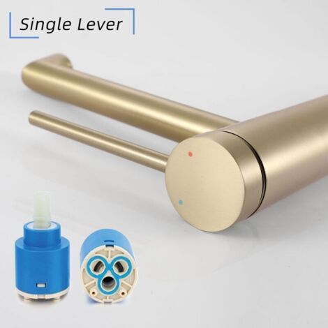 NALOOKAMIC Robinet de lavabo haut , mitigeur de lavabo en or brossé , mitigeur monocommande , eau chaude et froide réglable , or brossé , M4OK-T
