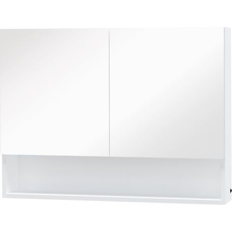 Mobiletto Specchiera da Bagno 2 Ante 1 Ripiano 80x15x60 cm con Luce LED Bianco (1/5)