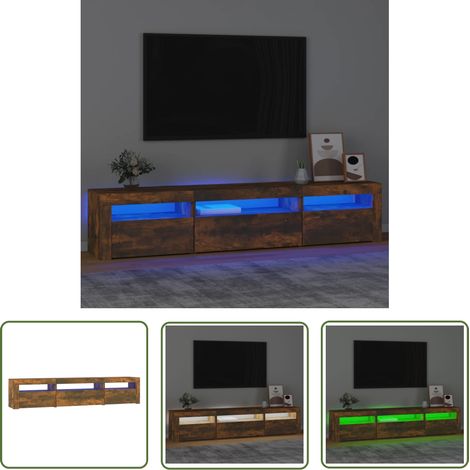 The Living Store Meuble TV avec lumières LED Chêne fumé 195x35x40 cm - Meuble Tv - Meuble Audiovisuel - Télévision Murale - Support Tv - Meubles Living Room (1/5)