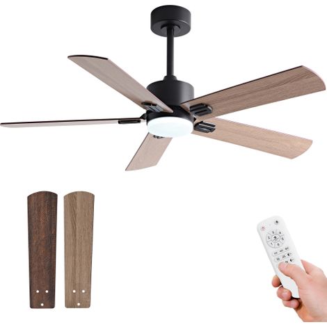 107 cm schwarzer Deckenventilator mit LED-Licht und Fernbedienung, leiser Motor, moderner rustikaler Stil für Schlafzimmer und Wohnzimmer