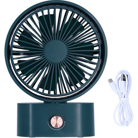 Ventilateur portable rechargeable USB 10 vitesses avec tête oscillante 270°, bureau maison vert