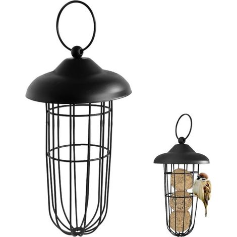 1 mangeoire pour oiseaux en grille noire, support de boules de mésanges avec toit, support de boules de maïs à suspendre, mangeoire pour oiseaux, la meilleure façon de nourrir les oiseaux (1/4)