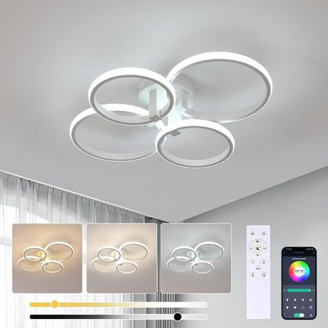GOECO Plafonnier LED Dimmable, 76W Lampe de Plafond Moderne, Blanc Luminaire Plafonnier LED avec Télécommande 3000K-6500K, Rond 4 Anneaux Design pour Chambre Salon Cuisine, Dia 58cm (1/5)