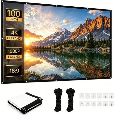 Écran de projection 100 pouces : toile de projection épaisse et portable 220 x 124 cm, 16:9 HD, pliable et infroissable pour home cinéma, jardin, camping, bureau (1/5)