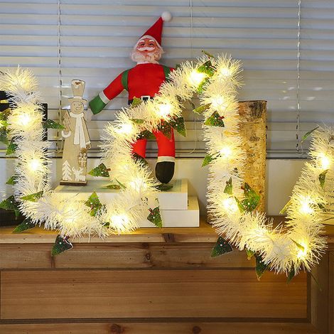 Guirlande De Noël Éclairée - 2 M - Fonctionne Sur Piles - Guirlande En Papier D'argent Torsadée Avec Lumières Blanches - Décoration Intérieure Pour Escaliers Et Cheminées - 1 Pièce (1/5)