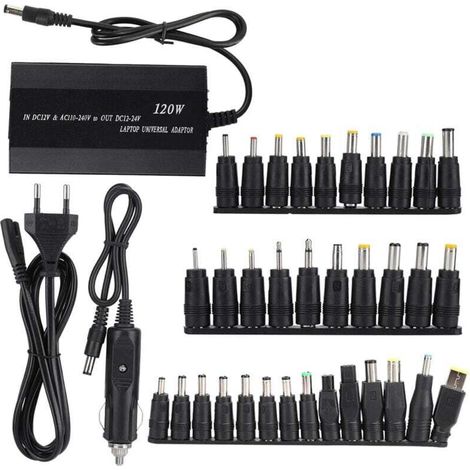 Universelles 90-W-Laptop-Netzteil für den Heim-/Autogebrauch mit 34 DC-Anschlüssen (110–240 V) (EU-Stecker)
