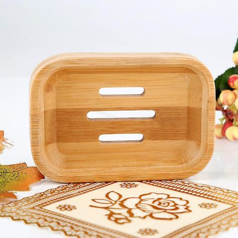 Ensemble de 2 porte-savons en bambou naturel pour salle de bain et cuisine, accessoires de rangement pour éponges (1/5)