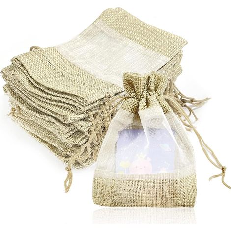 Sollbry 16er-Pack genähte Organzabeutel aus Sackleinen, Organza-Geschenkbeutel mit Kordelzug, Schmuckbeutel, wiederverwendbar, Leckerlibeutel für Ornamente, Süßigkeiten, Leckereien (1/5)