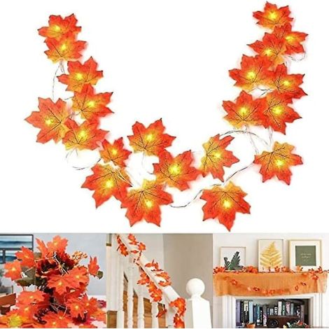 Décoration d'automne : guirlande lumineuse de 20 feuilles d'érable artificielles à LED, idéale pour Halloween et Noël. (1/3)