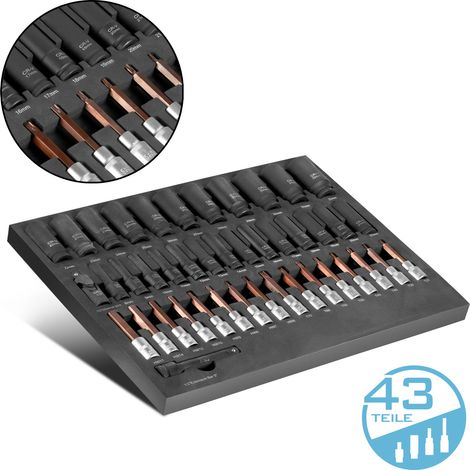 Inserto per carrello portautensili STAHLWERK Set di chiavi a bussola da 43 pezzi con inserto in schiuma