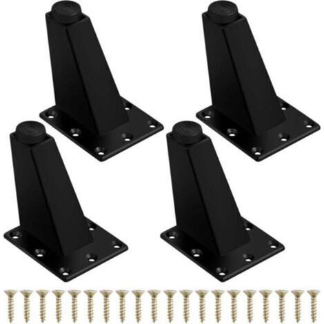 4Pcs Pieds de Meuble à Toute Épreuve Pieds de Table en Métal Pieds de Meubles Réglable Jambes de Canapé Pieds de Table Obliques avec Plaque de Montage et Vis pour Commode de Placard, 75mm Noir Mat