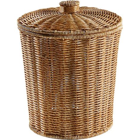 Corbeille à papier ronde en rotin tressé avec couvercle, paniers tressés, corbeille à papier en osier (1/5)