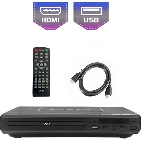 Lecteur DVD pour TV DVD/CD/MP3, Port USB, Sortie HDMI et AV, Câbles HDMI et AV inclus, Télécommande