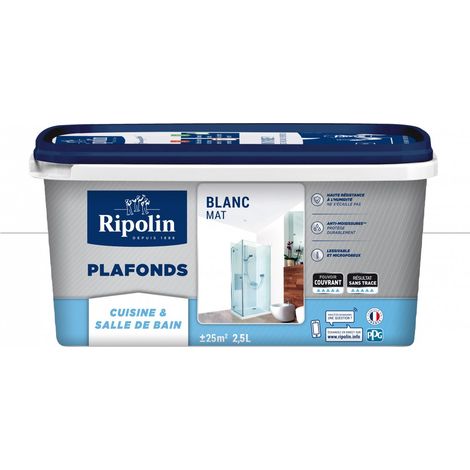 Peinture blanche mat pour plafonds – Haute résistance humidité – Anti moisissures – 2,5L – Ripolin (1/5)