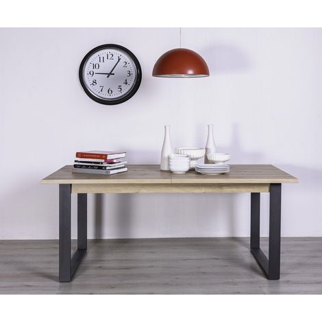 Ausziehbarer Tisch 180 x 90 cm aus Natureiche mit lackierten Metallbeinen - Sanremo