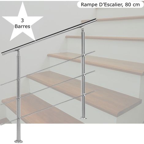 Rampe D'Escalier Sur Pied, 80 cm, En Acier Inoxydable, 3 barres (1/5)