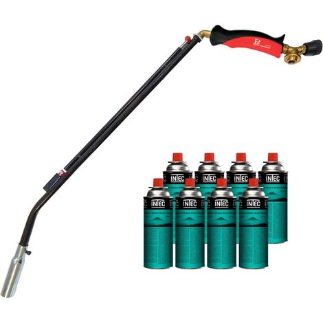 Désherbeur thermique à gaz 1100W + 8 cartouches de gaz Butane Brule Herbes Allumage piezo + Adaptateur multicartouche INTEC (1/5)