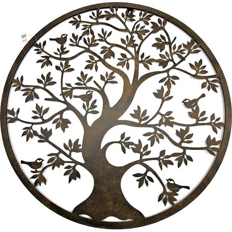 Décoration murale Arbre de Vie HS92 Décoration murale ronde industrielle en métal - arbre de vie - étain - diamètre 51 cm, épaisseur 2 mm, bord 8 mm. (1/4)