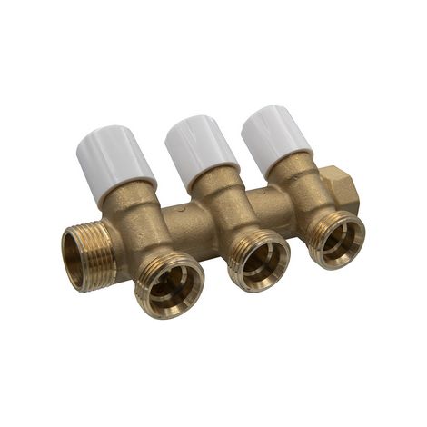 COLLETTORE DI DISTRIBUZIONE CON VITONI DI CHIUSURA 3/4 EUROCONO- 1 x 3/4 3 Vie- TDMB- pezzi 1