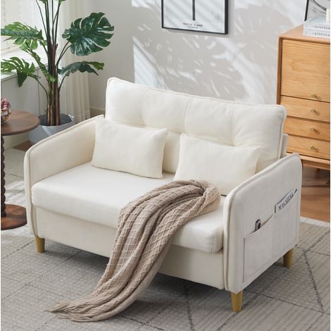 Canapé droit 2 places 127x75,5x83 cm en bois beige, avec rangement pour salon FloraGrace (1/5)