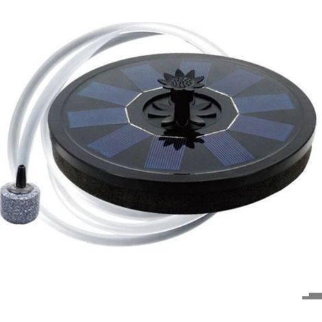 Aérateur d'étang solaire - - Pompe flottante - Tuyau d'air - Pierre à bulles - 5V/1.5W - 180x180 mm - Noire (1/2)