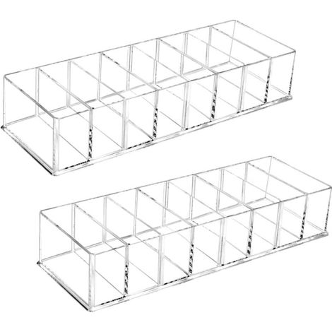 2 cajas de almacenamiento de maquillaje transparentes de 24,8 x 8,5 x 4,8 cm. Organizador de maquillaje transparente de plástico con compartimentos.