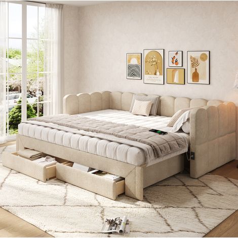 Letto estraibile con cassetti chenille 90x200 OKMYHOME (1/5)