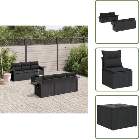 Salon de jardin 7 pcs avec coussins noir résine tressée - Ensemble Salon De Jardin - Meuble De Jardin - Jardin Design - Mobilier Exterieur - Chaise Lounge (1/5)