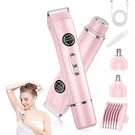Tondeuse bikini électrique 4-en-1 pour femme – Rasoir sans douleur avec double tête, tondeuse corps et visage, étanche IPX7, utilisation humide et sèche