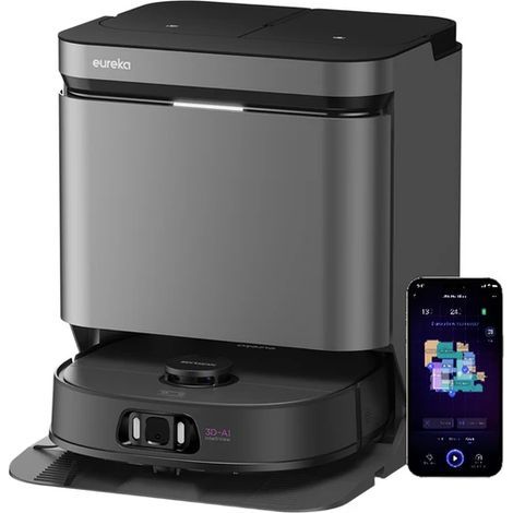 Aspirateur robot avec fonction d’essuyage – 16 200 Pa – Détection des liquides – Nettoyage à l’eau chaude 75 °C – Autonettoyage – Eureka (1/4)
