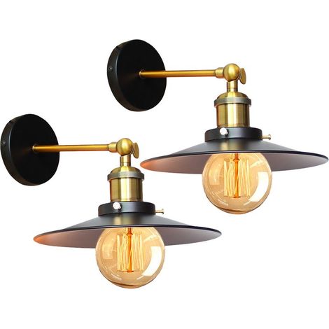 Lot de 2 appliques murales industrielles E27 22cm rétro métal noir salon cuisine couloir (1/4)