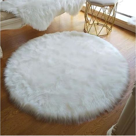 AGE Tapis en peluche de style européen rond imitation laine australienne tapis de sol intérieur de la maison décoration complète blanc 90cm (1/3)