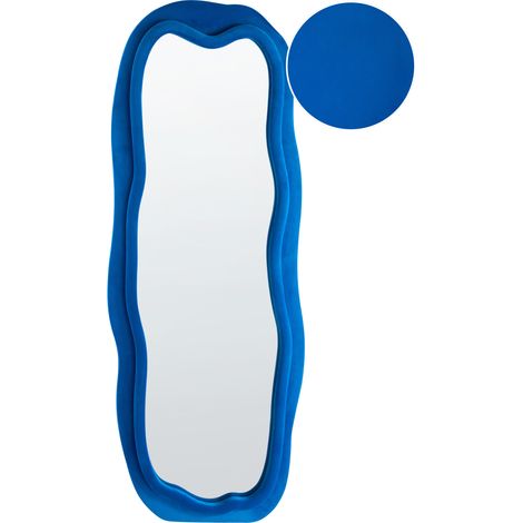 Espejo de pared moderno decorativo grande 160 x 56 cm marco de MDF forma irregular terciopelo azul Beaune