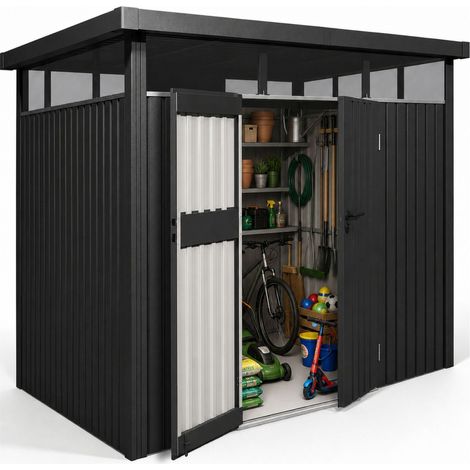 Capanno in metallo Lucerna 7,8 m² Antracite Capanno resistente alle intemperie con porte chiudibili a chiave