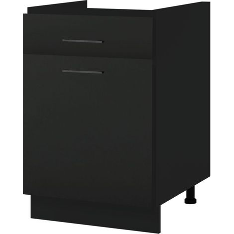Meuble sous-évier Lovia Noir Mat 1 porte coulissante L 60 cm - Porte avec poignée apparente Black (1/4)