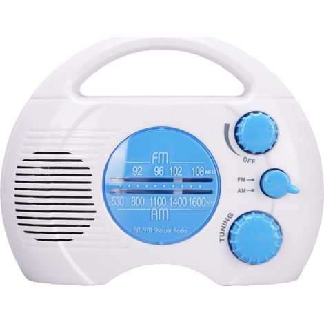 Jeffergarden Radio de douche étanche, Volume réglable AM FM, salle de bain, Portable, réglage facile, bleu (1/5)