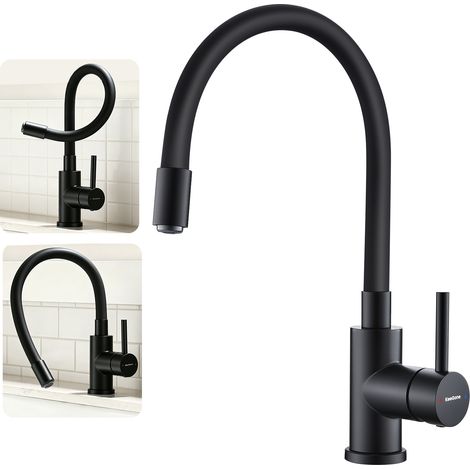 Robinet de cuisine à flexible, rotation à 360°, équipé d'un aérateur amovible, noir, KeeGone Pro (1/5)