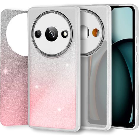 Custodia per Xiaomi Redmi A3, effetto polvere glitterata, bianco/rosa (1/4)