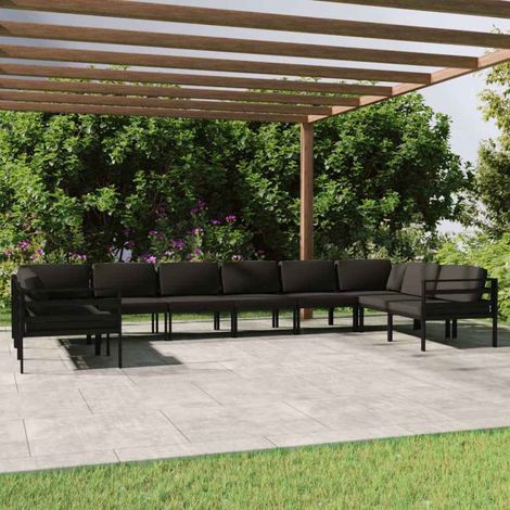 vidaXL Set muebles de jardín 10 pzas y cojines aluminio gris antracita (1/5)