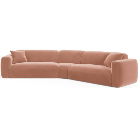 Canapé d'angle symétrique modulable 3 places en velours rose (1/4)