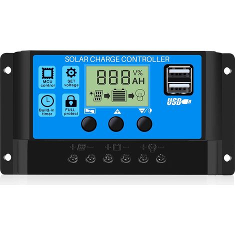 MINKUROW 30a 12v / 24v Batteria Intelligente Regolatore Di Carica Del Pannello Solare Con Display Lcd A Doppia Porta Usb 5v (30a) (1/5)