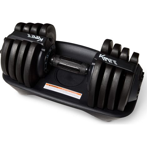 KM-Fit Manubrio regolabile 1,5–18 kg (12 livelli) con base e dischi in ghisa per palestra a casa – nero (1/5)