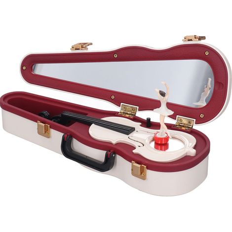 Boîte à musique violon, petite boîte à musique classique et élégante avec une danseuse rotative, idéale pour la décoration intérieure ou de bureau (blanche). (1/5)