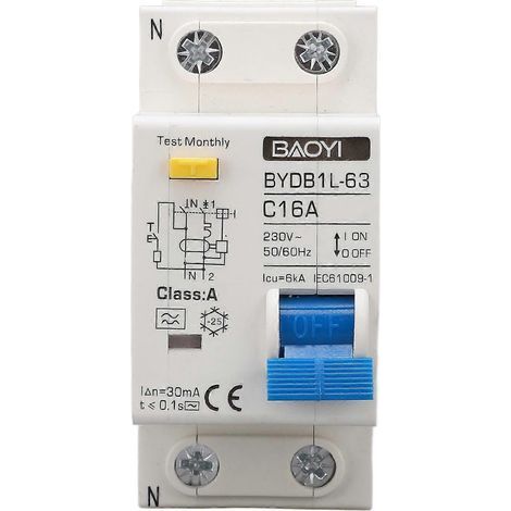 Fehlerstromschutzschalter Typ A, 16 A, einpolig, N, 30 mA, 230 V (1/4)