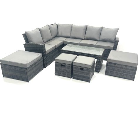Fimous 10 Seat Ensemble de meubles de jardin en rotin avec 2 Petits repose-pieds 2 Grands Tabourets Gris foncé mélangé (1/4)