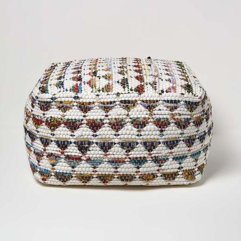 HOMESCAPES Designer Hocker Pouf Würfel Chindi bunt - L