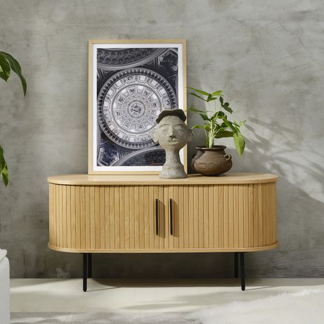 Meuble TV 2 portes 120x40x56 cm plaqué chêne naturel - SKYRA