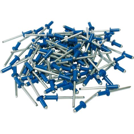 100 Rivetti colore BLU in acciaio per fissaggio targa europea mis. 4,8x12 mm - Rivetti ciechi a griffe per auto e moto (1/5)