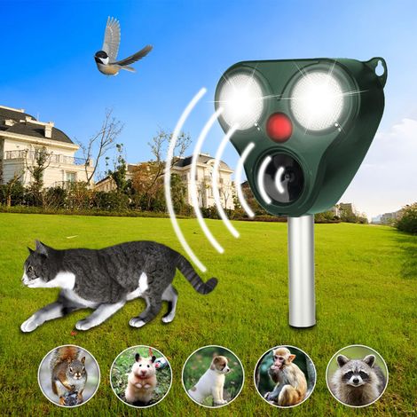 Ultrason Chat Exterieur, 5 Modes Répulsif Ultrason Chat pour Jardins, 31 Pieds Anti Pigeon avec Sirène et Flashs Lumineux, pour Chiens, Cerf, Renard, Oiseau, Lapin, Écureuil (1/5)